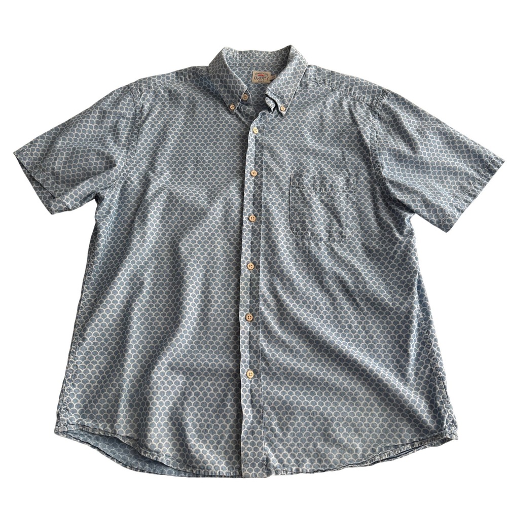 Faherty 100% Cotton Chambray Blue Short Sleeve Button Up Camp Shirt sz L